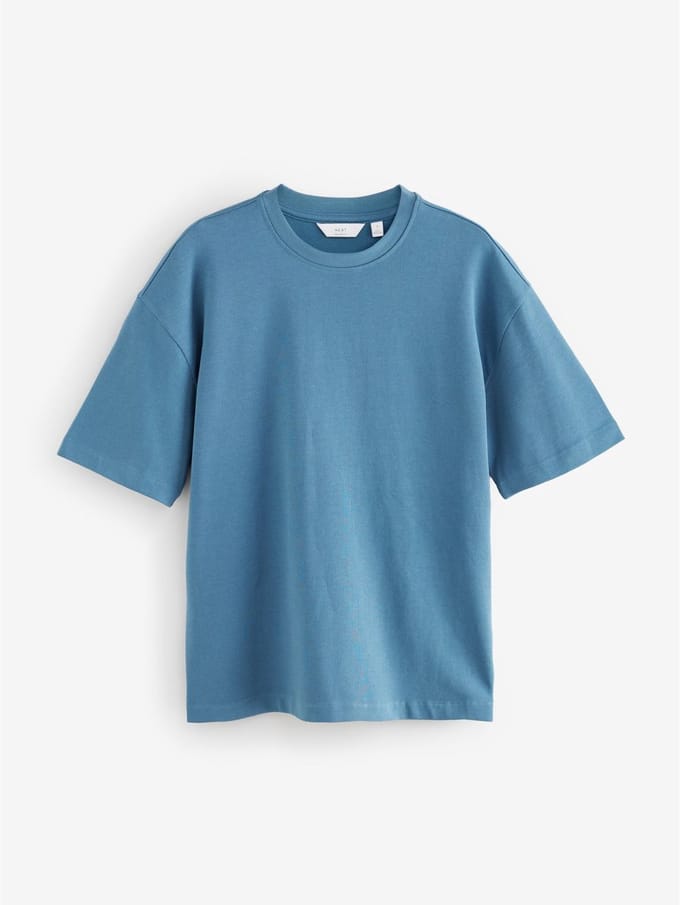 Next - Heren - Ruimvallend T-shirt van zware stof - Blauw