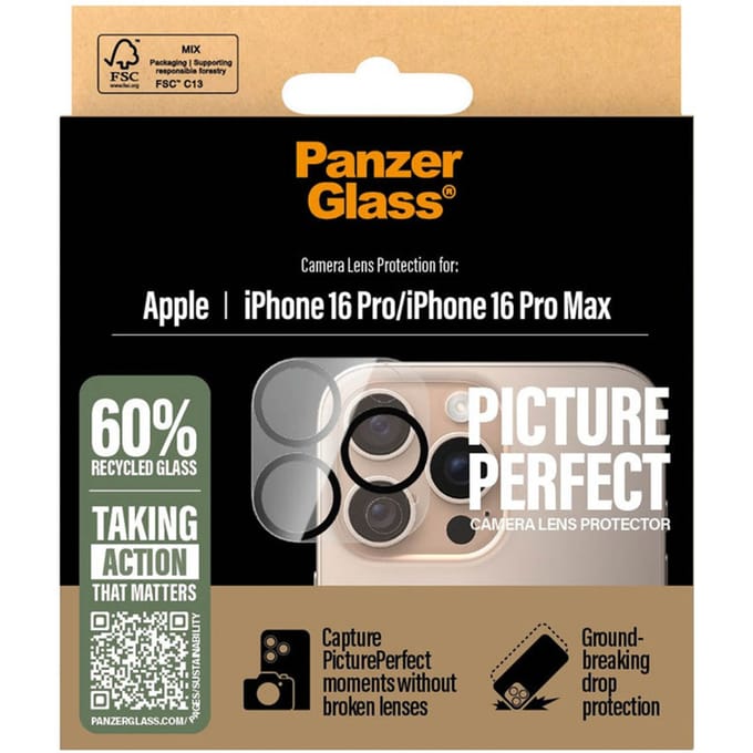 PanzerGlass Screenprotector geschikt voor Apple iPhone 16 Pro Glazen | PanzerGlass PicturePerfect Camera Protector - Case Friendly
