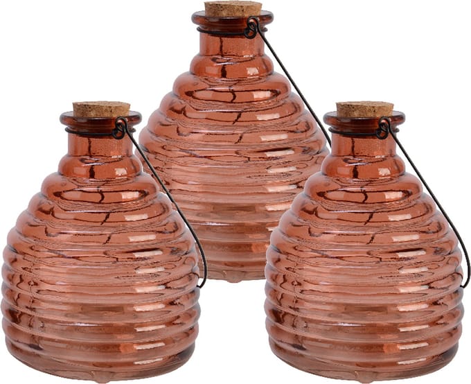 Decoris Wespenvanger/wespenval met hengsel - 3x - glas - rood - D13 x H17 cm