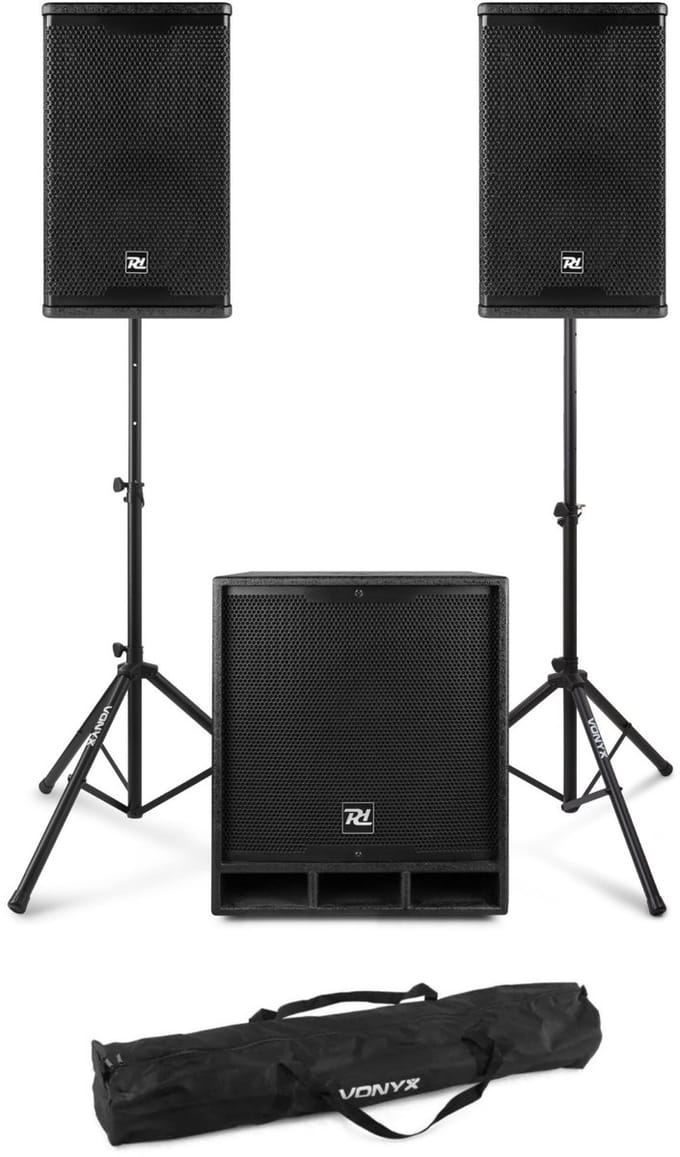 Power Dynamics Combo1500 set met statieven - 2.1 actieve speaker set met Bluetooth - 1500W