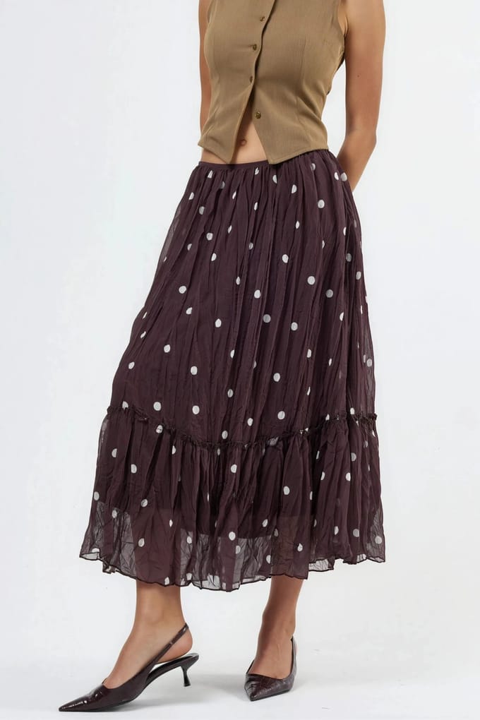 Hoge Taille Polkadot Maxi Rok met Rimpels
