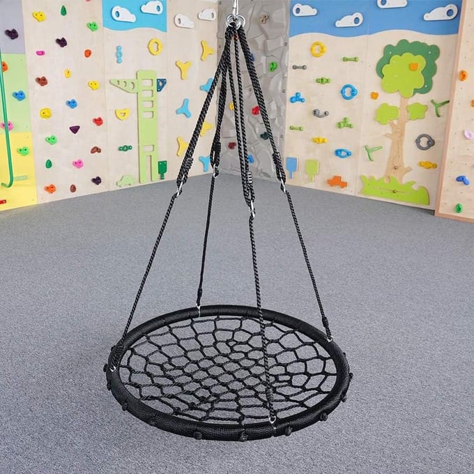 Nestschommel - Tuinstoel Hangend - Ontspannen Buiten - Verstelbaar Touw - 100 cm Diameter - Zwart