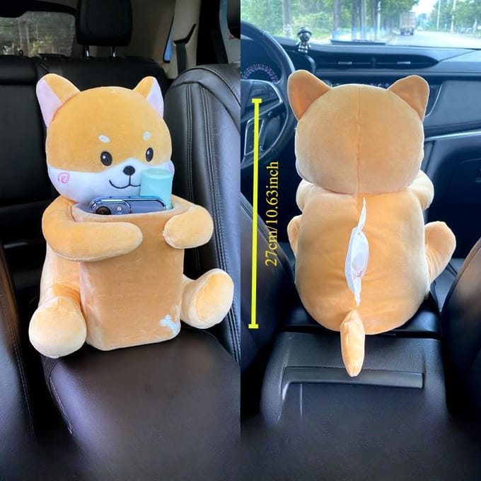 Auto gemonteerde tissuebox 2-in-1 Cartoon Pluche Pop Auto Armsteun Box Hangende Papierlade Opslag Auto Prullenbak En Tissuehouder