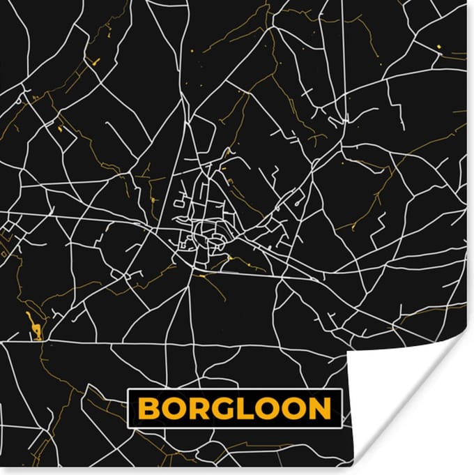 Poster Kaart - Borgloon - Goud - Stadskaart - Plattegrond - 75x75 cm