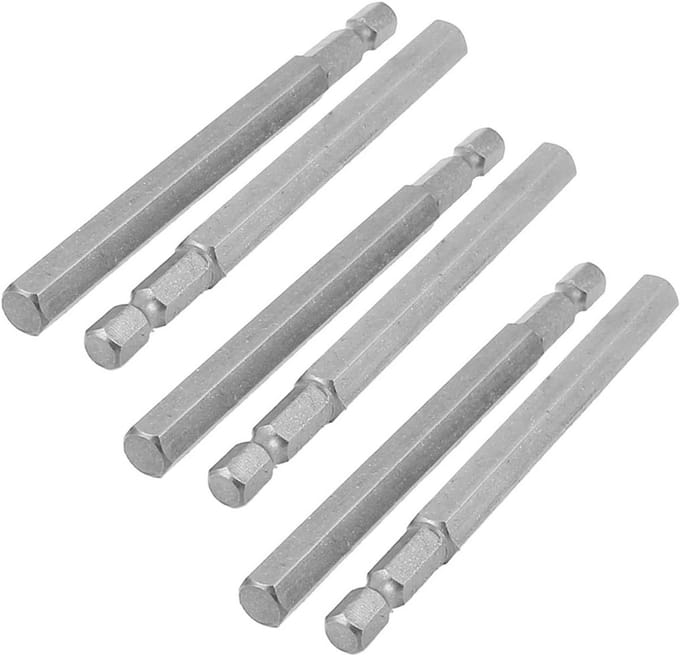 Set van 6 Magnetische Schroevendraaier Bits met Zeskant Kop en 100mm Lange Schacht