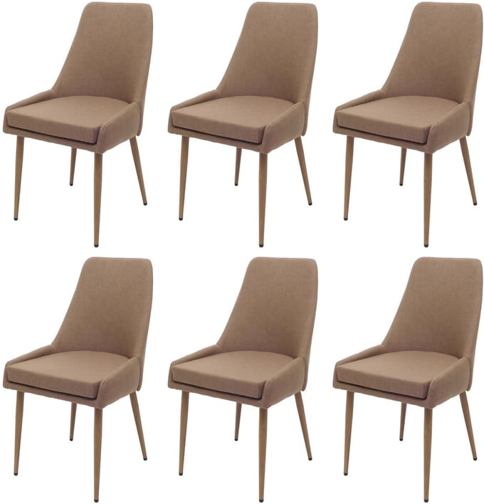 Set van 6 eetkamerstoel MCW-O27, keukenstoel gestoffeerde stoel, stof/textiel (280g/m²) metaal ~ bruin