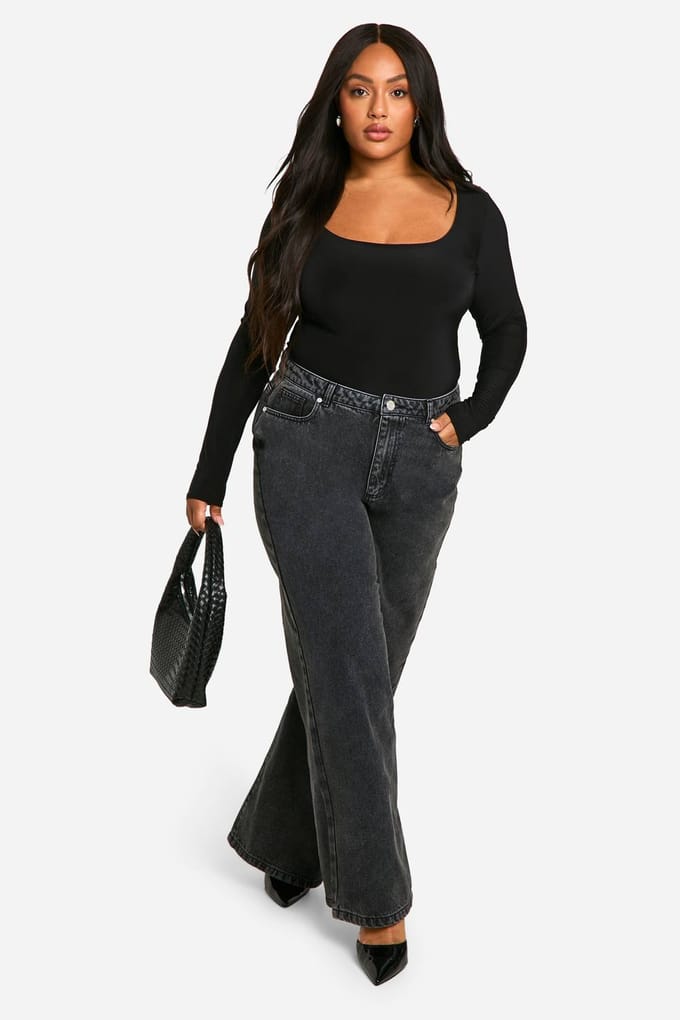 Dames Boohoo Basics Plus Double Laag Slinky Scoop Bodysuit | Zwart | Maat: 56