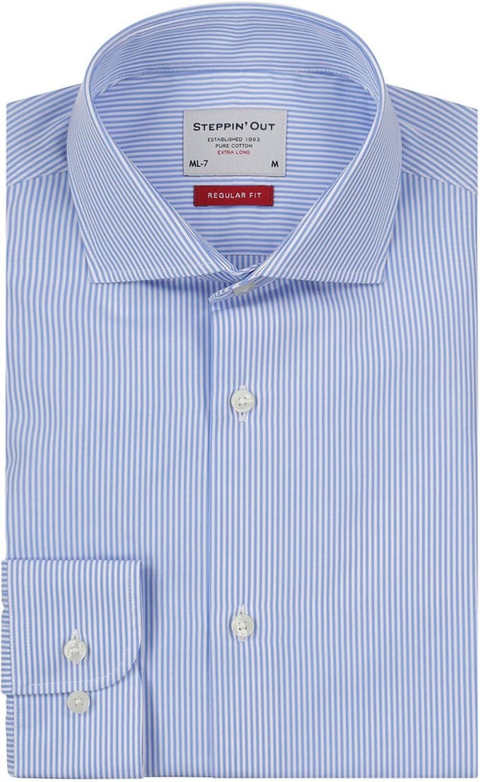 Steppin' Out Overhemd gestreept extra lange mouw cutaway Light Blue - Maat L - Heren