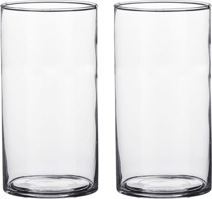 Mica Decorations Vaas - Set van 2x stuks - cilinder - helder glas - D9 x H15 cm - Bloemenvaas