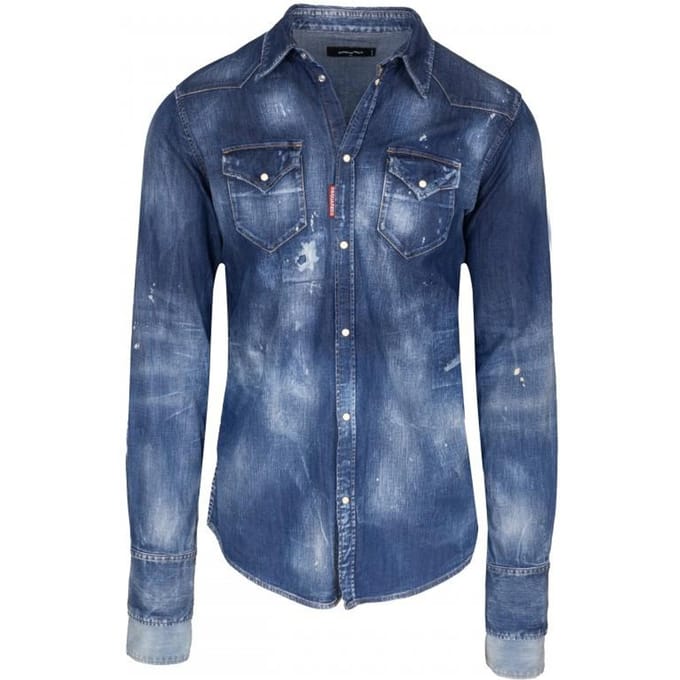 Chemise en jean boutonnée pour homme DSQUARED2 -45% - Taille: IT52 blue