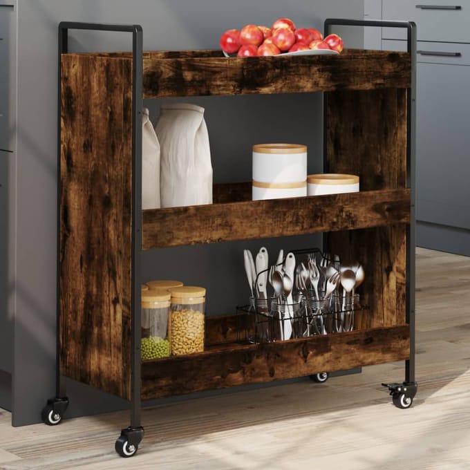 vidaXL - Keukentrolley - 70x30x82 - cm - bewerkt - hout - gerookt - eikenkleurig