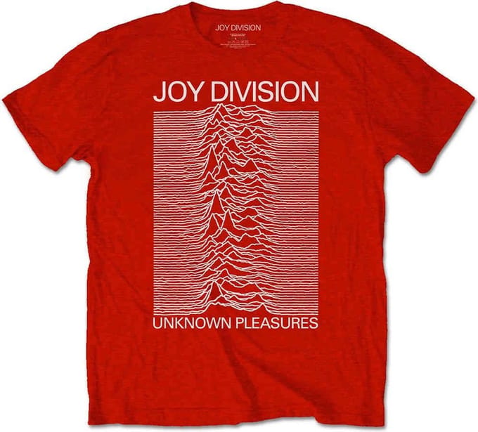 Joy Division Heren Tshirt -L- Unknown Pleasures White On Red Rood