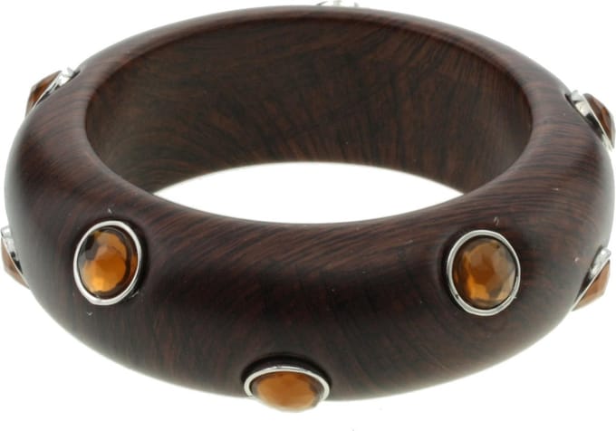 Behave - Houten bangle armband met amberkleurige details - boho stijl