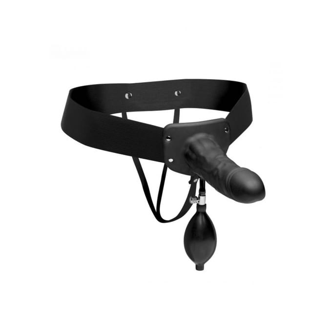 Master Series - Pumper - Opblaasbare Holle Strap-on Dildo met Harnas - Zwart