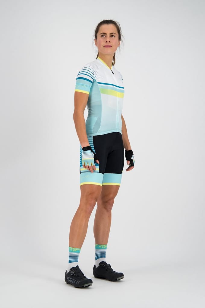 Rogelli Impress Fietsshirt - Korte Mouwen - Dames - Turquoise, Geel - Maat XS