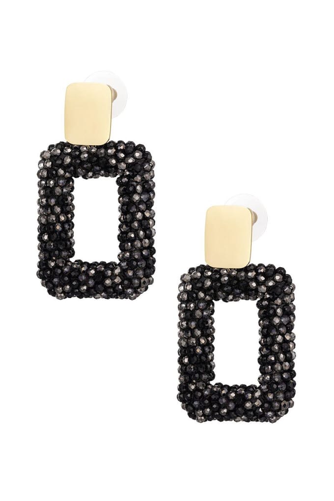 Oorbellen Crystal Rectangle - Crystal Beads - Feestdagen - Party - Zwart