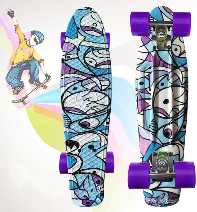 Mini Cruiser Skateboard - Penny Board Stadsplank - Stadstransport - Dubbeldeks met milde concave - 22 inch - Blauw