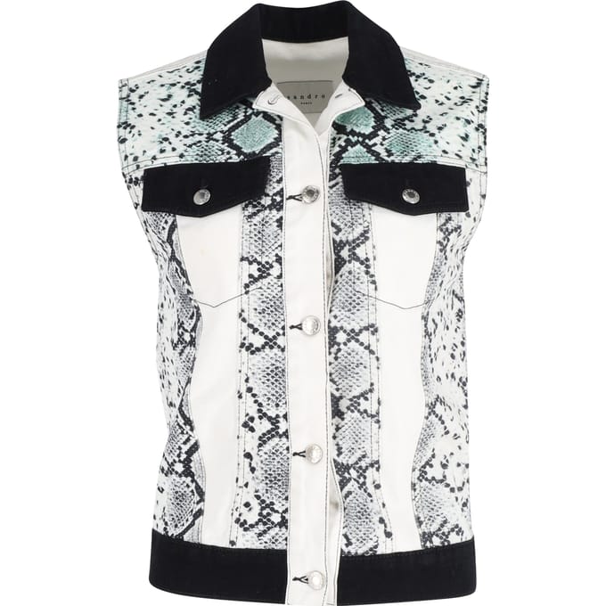 Sandro Paris vest met slangenprint in witte katoenen denim