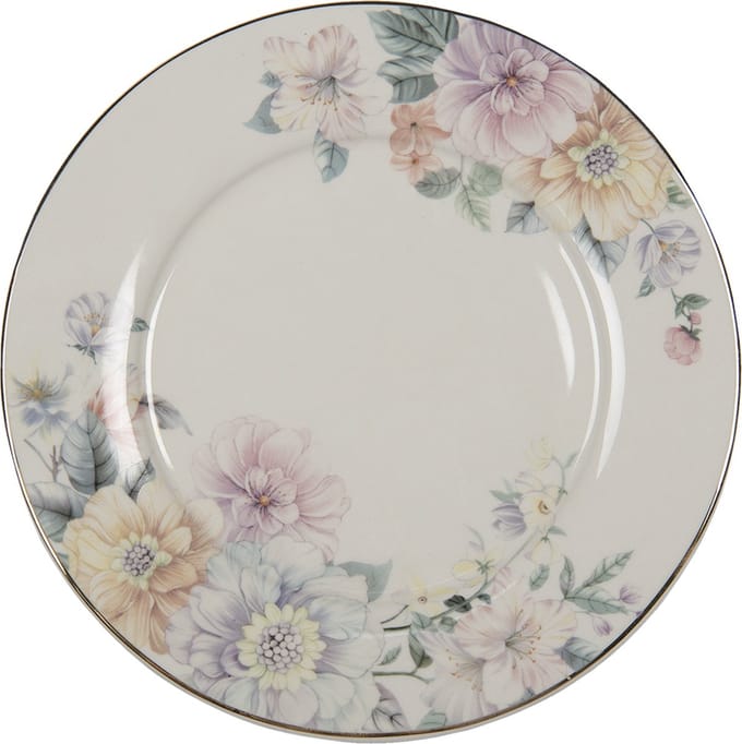 Clayre & Eef Dinerbord Ø 26 cm Beige Roze Porselein Bloemen