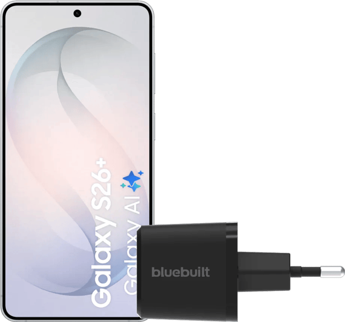 Samsung Galaxy S26 Plus 512GB Wit 5G + BlueBuilt Oplader 45 Watt Zwart