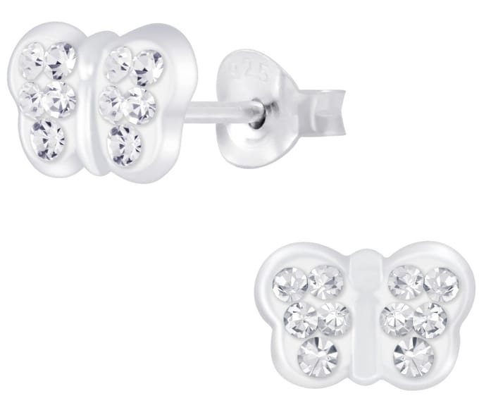Joy|S - Zilveren witte vlinder oorbellen - kristal