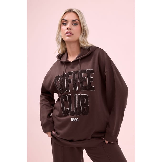 Yours Bruine 'Coffee Club' Slogan Hoodie Size 42