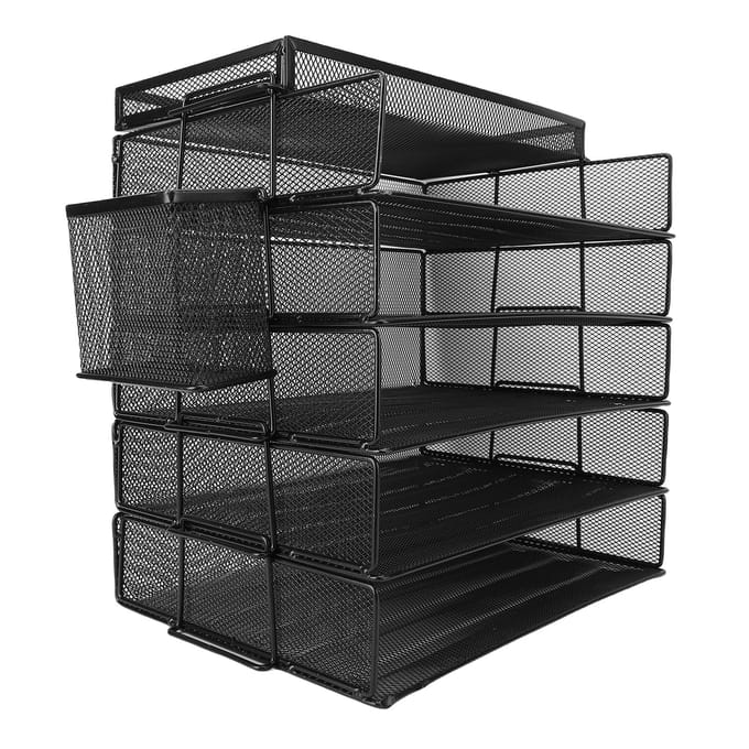 5 Lade Papier Organizer 5 Laags Briefopslag Mesh Bureau Documentensorteerder met Bovenbak Pennenhouder voor gray