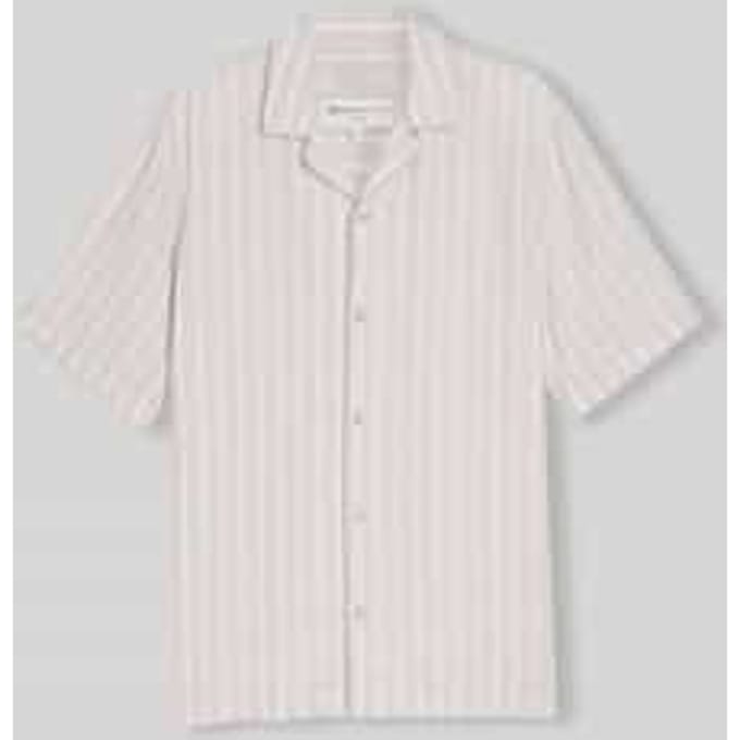 Tom Tailor Denim - Resorthemd met relaxte pasvorm en linnenmix - Maat S - muted grey stripe