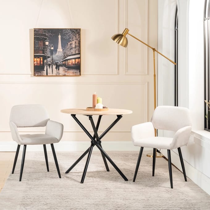 Sweiko Eetkamerstoel - Set van 2 - Stof - Metalen poten - Beige