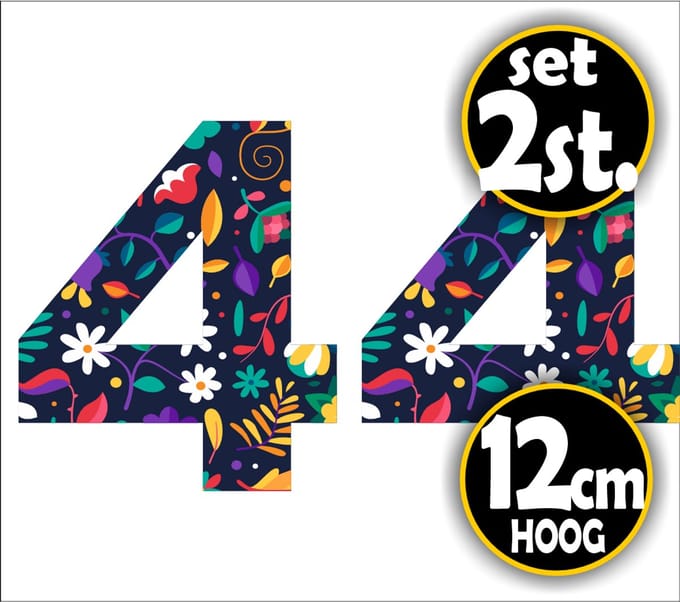 Jerma -nr. - 4 - Bloemprint - Sticker - set 2 st. - 12 cm Hoog - Zelfklevend - Weerbestendig - Vinyl