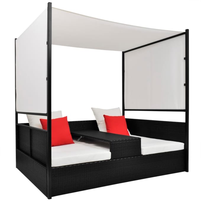 vidaXL - Tuinbed - met - luifel - 190x130 - cm - poly - rattan - zwart