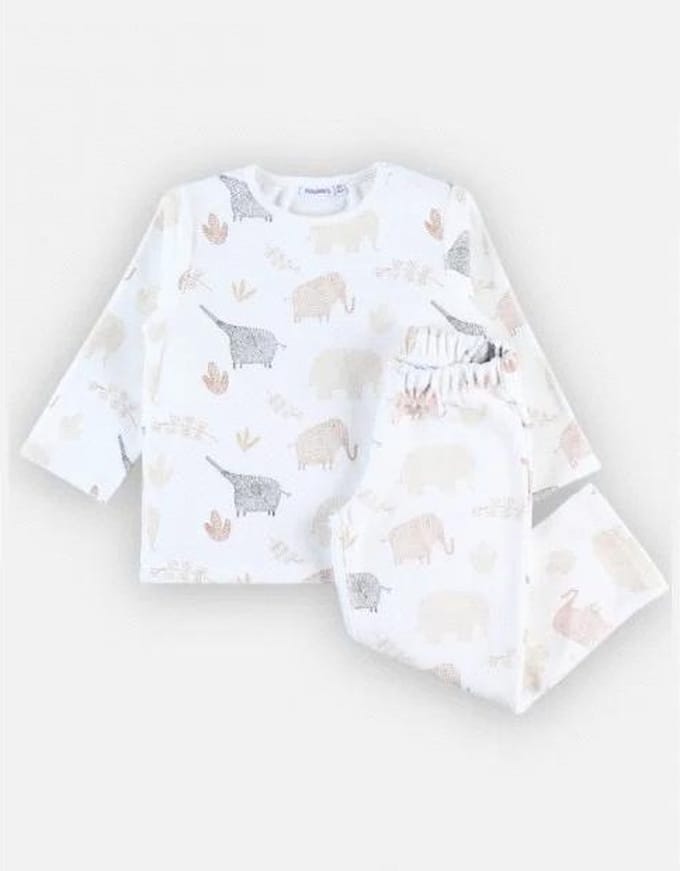 Noukie's - Pyjama - 2 delig - Fluweel - Unie - Olifantenprint - 5 jaar 110