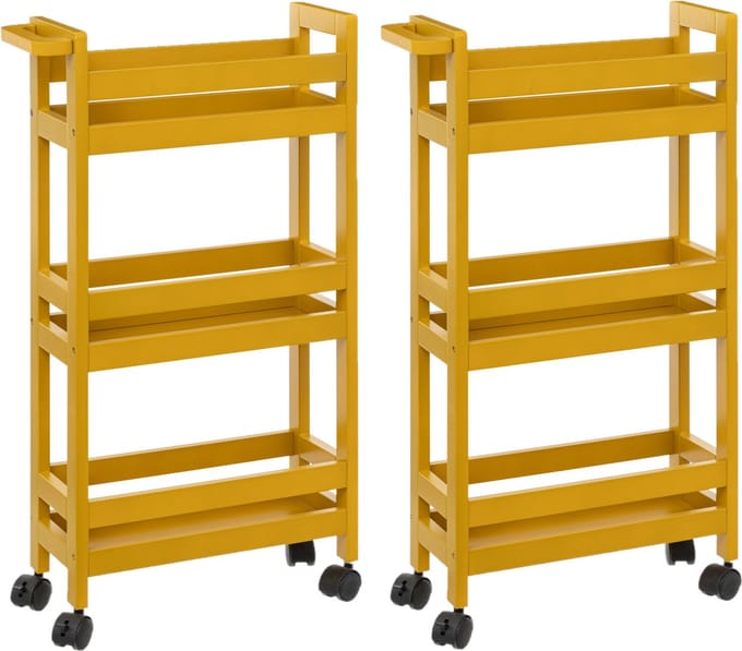 5Five Keukentrolley - 2x - 3-laags - geel - D15 x B40 x H75 cm