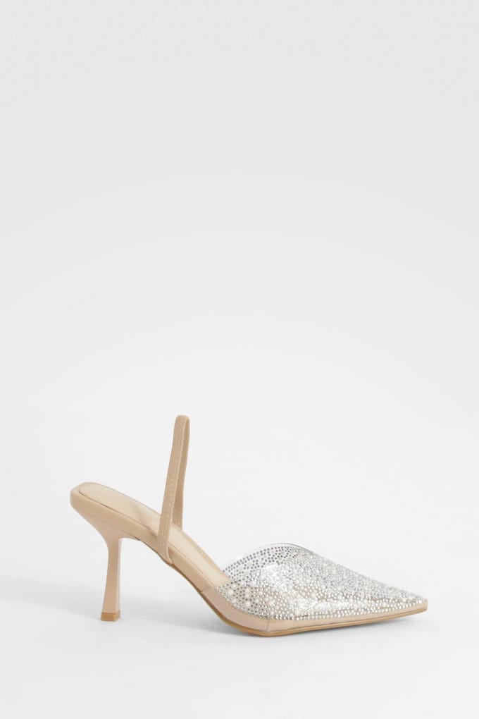 boohoo Dames Met parels versierde slingback court-hakken | Nude | Maat: 38