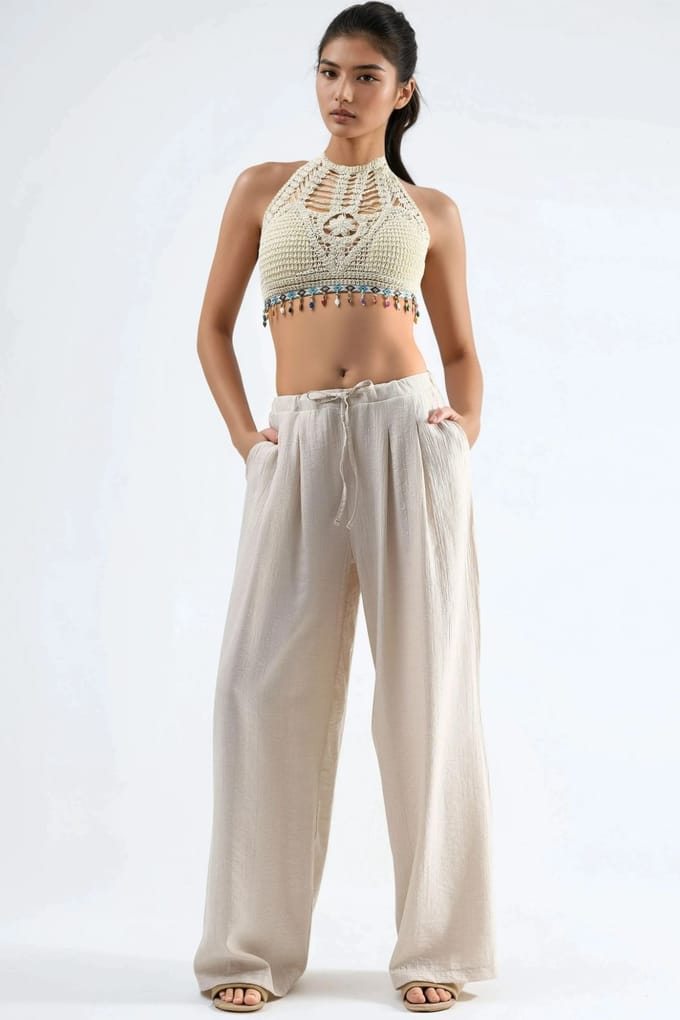 Brede Pijpen Casual Broek met Touwtjes