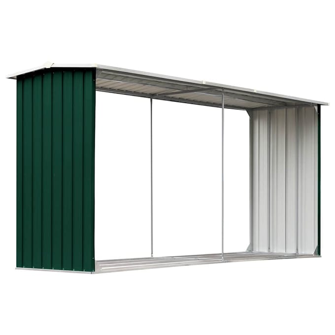 vidaXL - Haardhoutschuur - 330x92x153 - cm - gegalvaniseerd - staal - groen