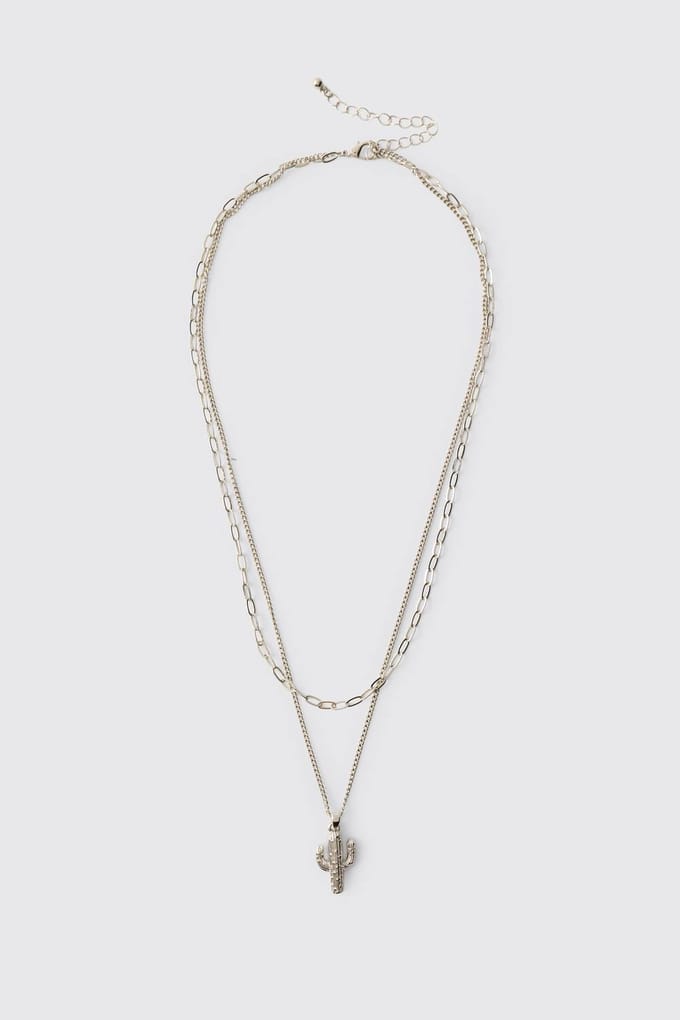 Gelaagde Ketting Met Cactushanger | Silver