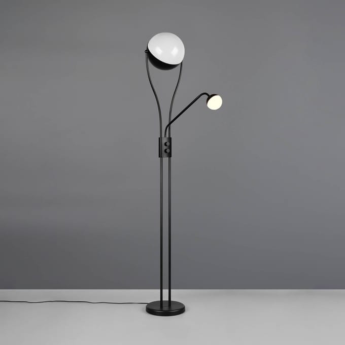 LED Vloerlamp - Trio Lighting - 18W + 3.8W - Warm Wit 3000K - 2-lichts - Dimbaar - Rond - Mat Zwart - Metaal