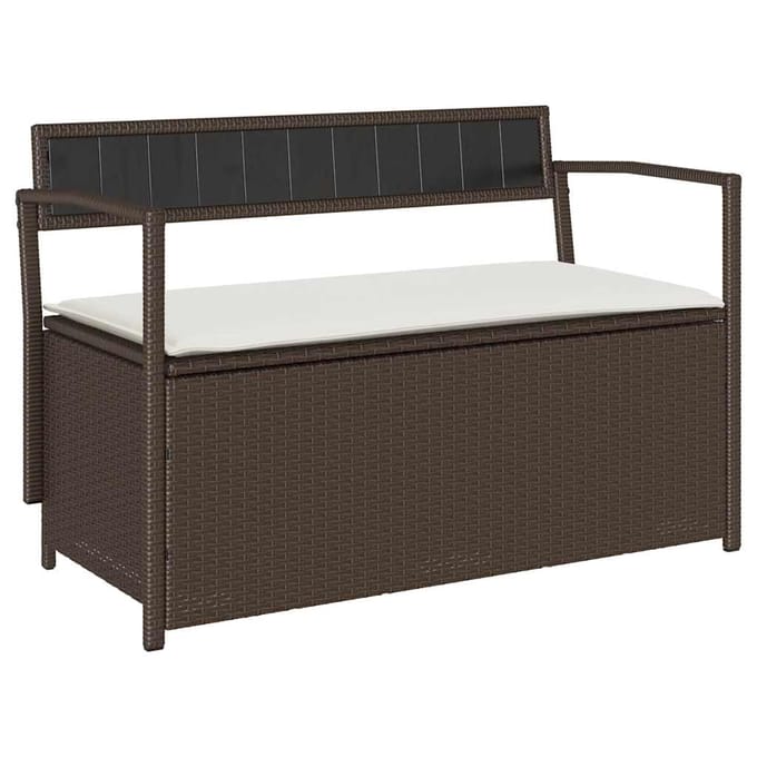vidaXL - Tuinbank - met - kussen, - bruin - polyrotan