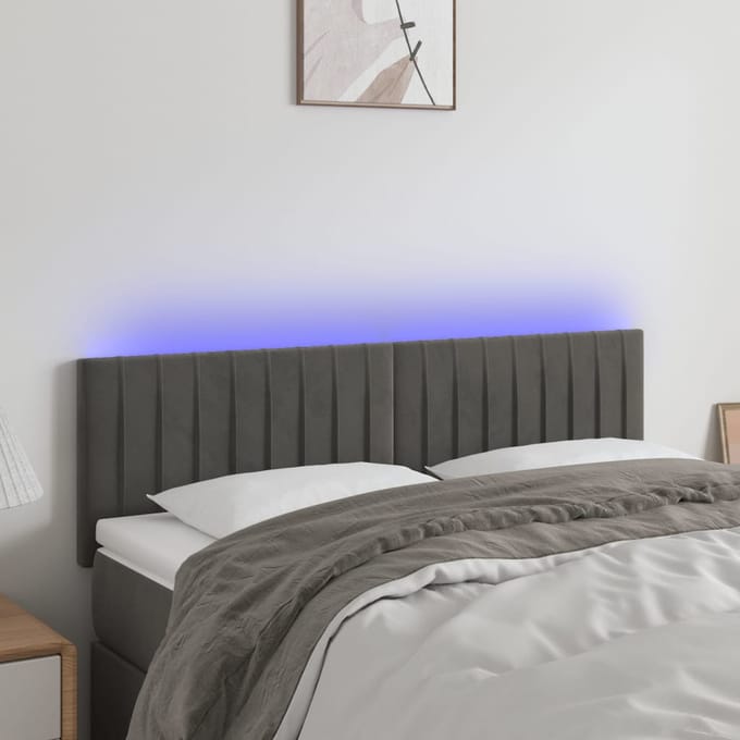 vidaXL - Hoofdbord - LED - 144x5x78/88 - cm - fluweel - donkergrijs