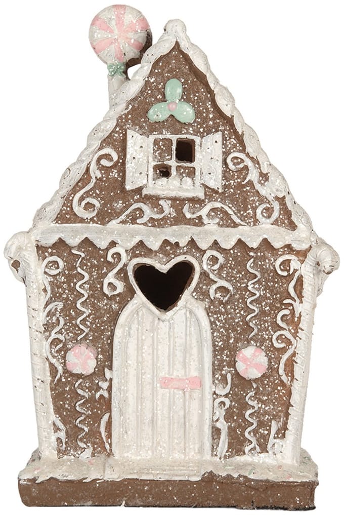 Clayre & Eef Gingerbread house met LED 14x9x21 cm Bruin Kunststof