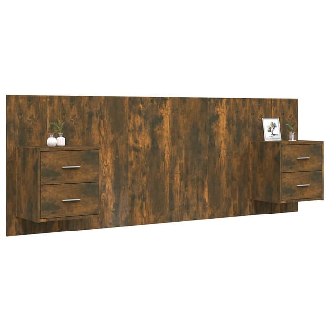 vidaXL - Hoofdbord - met - kastjes - bewerkt - hout - gerookt - eikenkleurig