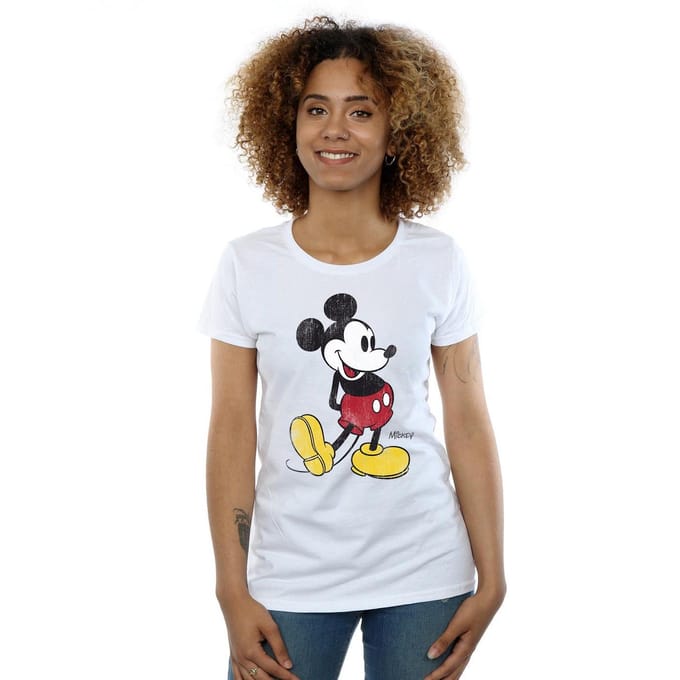 Disney Dames/Dames Mickey Mouse Klassiek Kick Katoenen T-Shirt (Wit)