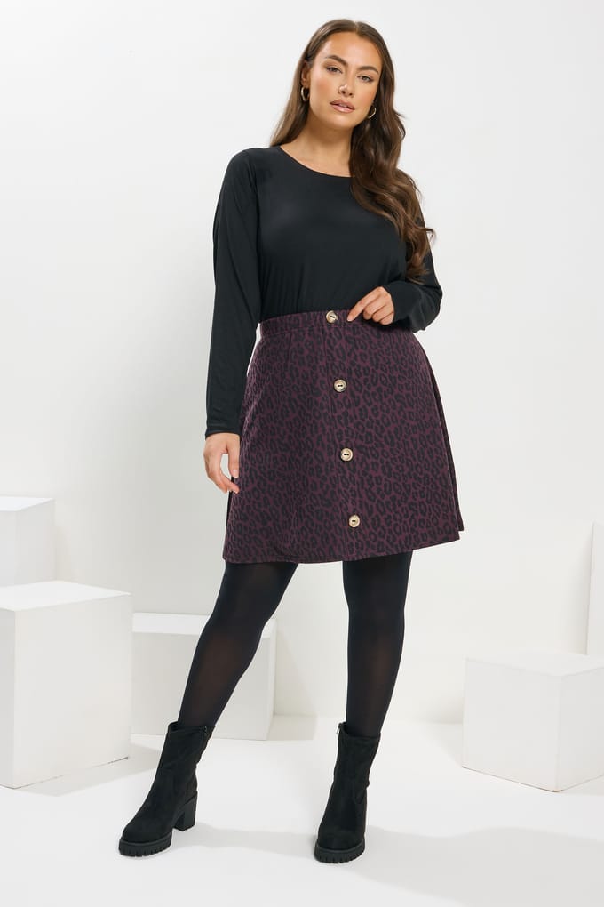 Yours Paarse Luipaard Minirok Met Knopen Aan De Voorkant Size 48