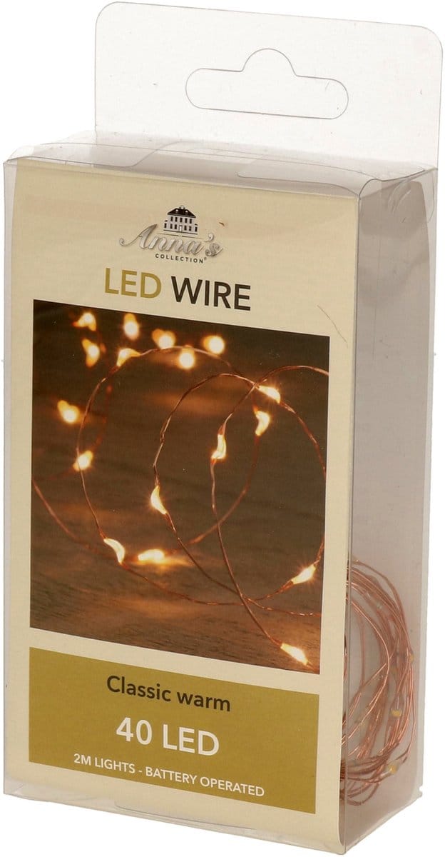 Anna's Collection Draadverlichting - lichtsnoer - koper - 40 led lampjes - warm wit - 200 cm - batterij