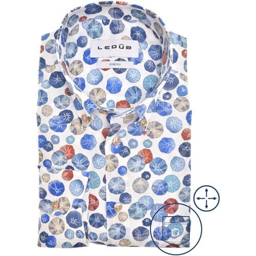 Ledûb Overhemd Natural Inspired Leaf Pattern Blauw-Rood / male