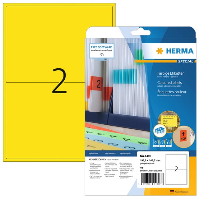 HERMA Etiketten A4 geel 199,6x143,5 mm Papier mat 40 St.