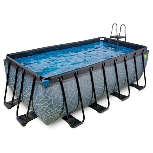 EXIT Stone Frame Zwembad 400x200x122cm - Opzetzwembad - met Filterpomp - Rechthoekig - Grijs
