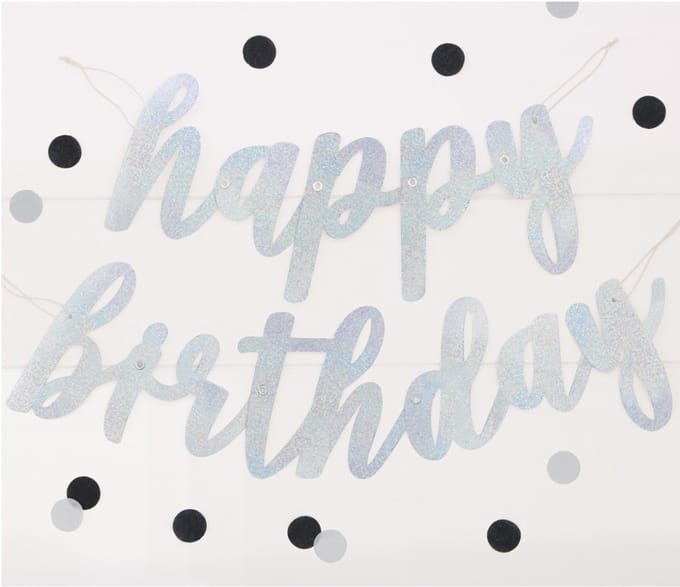 UNIQUE - Kartonnen slinger Happy Birthday zilver glitter 84 cm verjaardag