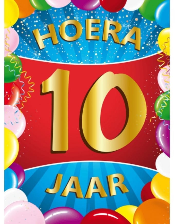 Bellatio Decorations Verjaardag deurposter - 10 jaar - multi - 59 x 84 cm - feestartikelen